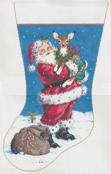 Fawndly Santa Stocking 14 x 23  16 Mesh Once In A Blue Moon By Sandra Gilmore 16-205