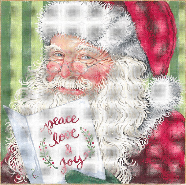 Peace, Love & Joy Santa 11 x 11 18 Mesh Once In A Blue Moon By Sandra Gilmore 18-1077