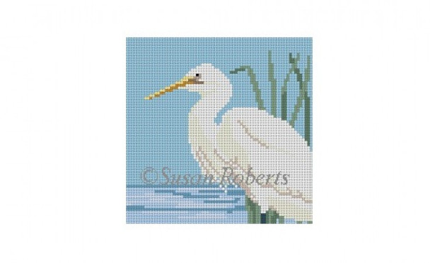 0514A~ Snowy Egret, 4x4 18 Mesh Susan Roberts Needlepoint 