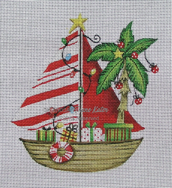 DKBH03A Candy Stripe Sailboat 5.5 x 5.75 18 Mesh ©Diane Kater