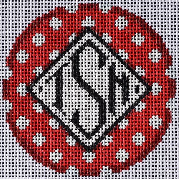 IJ806R Red Polka Dot Monogram Round 3” DIA #18 Two Sisters Designs