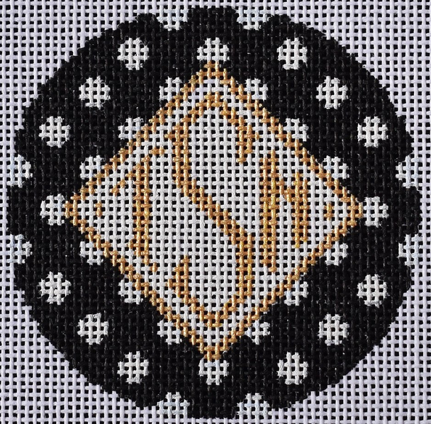 IJ806BL Black Polka Dot Monogram Round 3” DIA #18 Two Sisters Designs (Barbara Bergsten Designs )