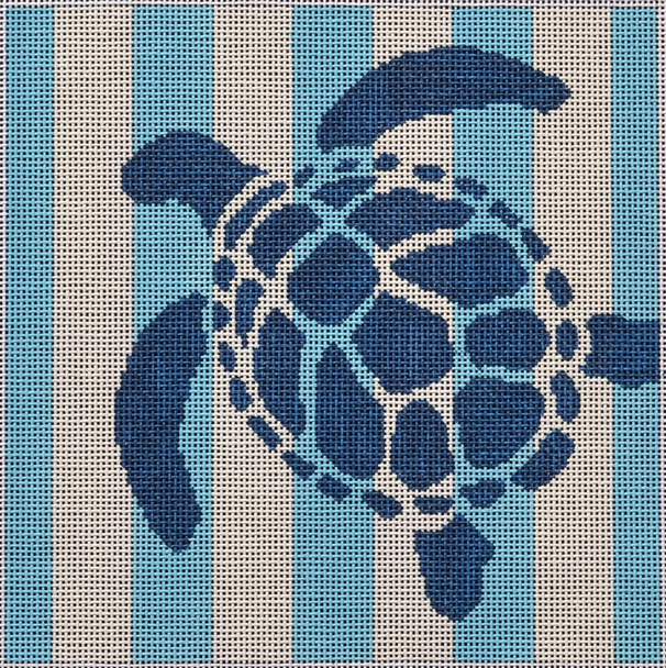 SQ64 Stencil Sea Turtle on Blue 8”x8” #14 Mesh Two Sisters Designs