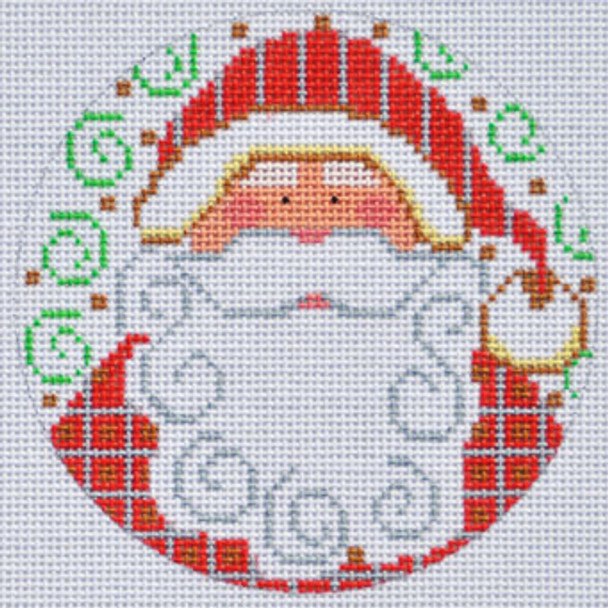 CH-326 Santa with Checkers Ornament  4” Round 18  Mesh CH Designs