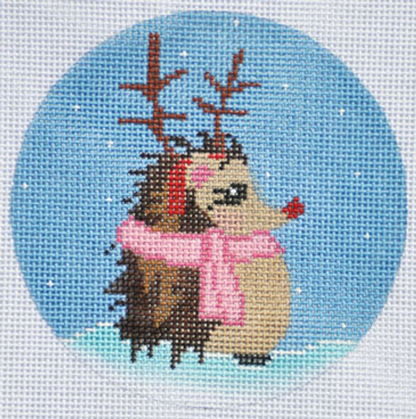ZIA-79  Reindeer Hedgehog Ornament  4” Round 18 Mesh ZIA DESIGNS Danji Designs