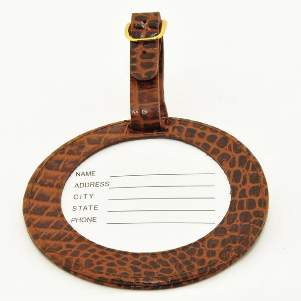 BAG21AB Lee's Needle Arts Leather ID Tag 4in. Round Alligator Brown