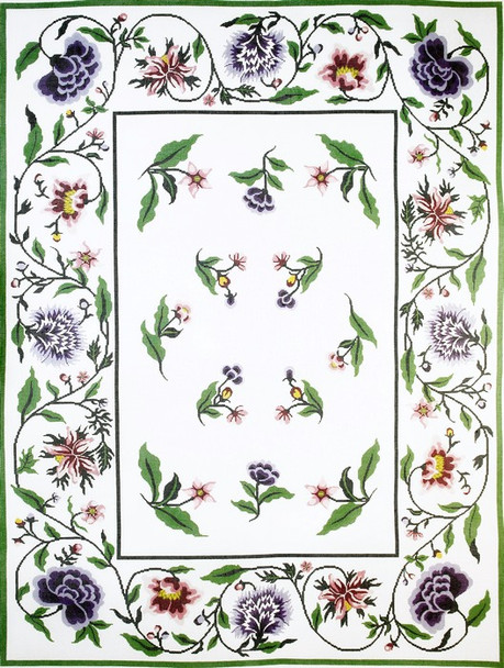 R1007 Lee's Needle Arts Rug, Floral Jacobean/Purple/Pink Hand-painted canvas - 12 Mesh 48X36