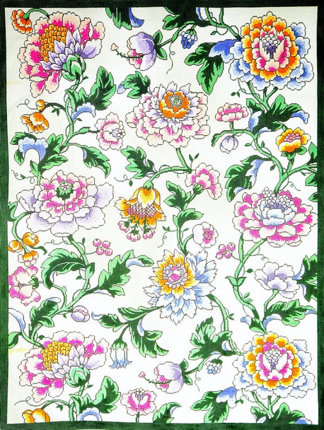 R1013 Lee's Needle Arts Rug, Floral, Pastel Jacobean Hand-painted canvas - 12 Mesh 48X36