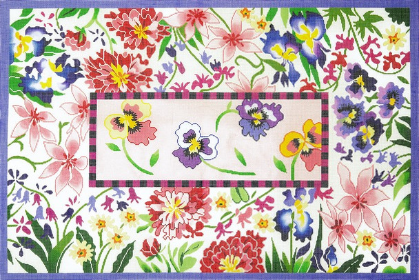 R1023 Lee's Needle Arts Rug, Floral, Pink Floral Rug Hand-painted canvas - 12 Mesh 36X24