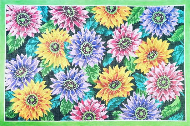 R1033 Lee's Needle Arts Rug, Floral, Dahlias Rug Hand-painted canvas - 12 Mesh 36X24