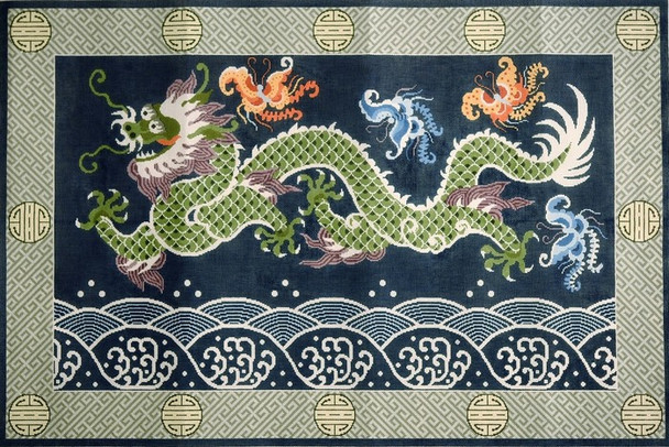 R1040 Lee's Needle Arts Rug, Asian Dragon/Butterfly Hand-painted canvas - 12 Mesh 48X32