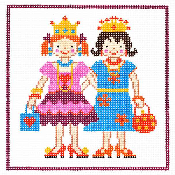 AO1266 Lee's Needle Arts Two Princesses Hand-painted canvas - 13 Mesh 7in. X 7in.