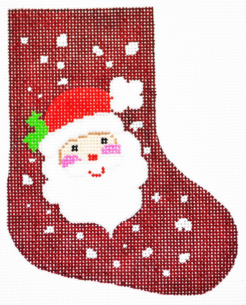 BX05 Lee's Needle Arts Stocking BX,  Santa On Burgundy Hand-painted canvas - 18 Mesh 4in. X 5in.