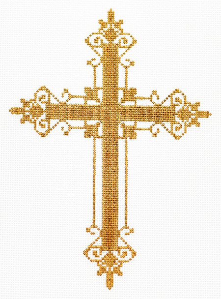 AO1186 Lee's Needle Arts Cross, Gold  Hand-Painted Canvas 5in x 7in, 18m