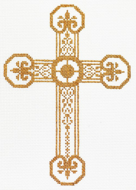 AO1187 Lee's Needle Arts Cross, Gold  Hand-Painted Canvas 5in x 7in, 18m