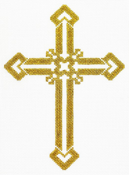 AO1188 Lee's Needle Arts Cross, Gold  Hand-Painted Canvas 5in x 7in, 18m