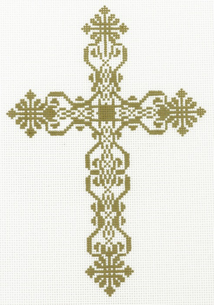 AO1189  Lee's Needle Arts Cross, Gold  Hand-Painted Canvas 5in x 7in, 18m