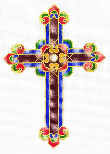 AO1195  Lee's Needle Arts Cross Jewel-Tone #2 Hand-Painted Canvas 5in x 7in, 18m