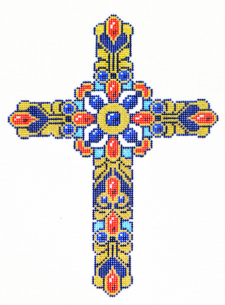 AO1258 Lee's Needle Arts Cross,Blue Hand-Painted Canvas 5in x 7in, 18m