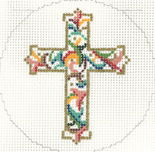 BJ209 Lee's Needle Arts Florentine Cross Hand-Painted Canvas - 18 Mesh 3in Round