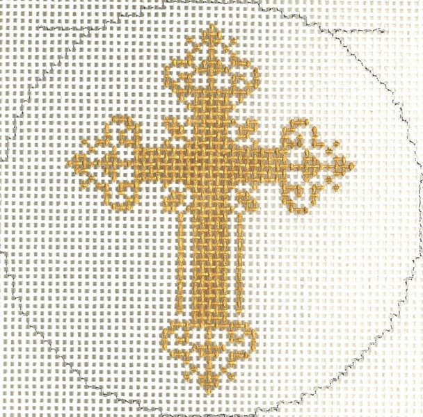 BJ210 Lee's Needle Arts Gold Cross #1 Hand-Painted Canvas - 18 Mesh 3in Round