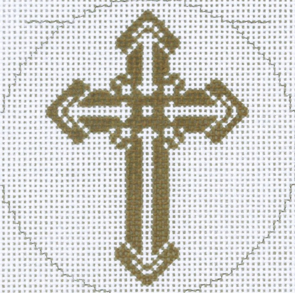 BJ215 Lee's Needle Arts Gold Cross #3 Hand-Painted Canvas - 18 Mesh 3in Round