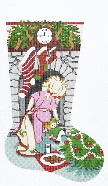 XS7080G Lee's Needle Arts Stocking,  Where Is Santa - Little Girl Hand-painted canvas - 13 Mesh 13in. x 23in.