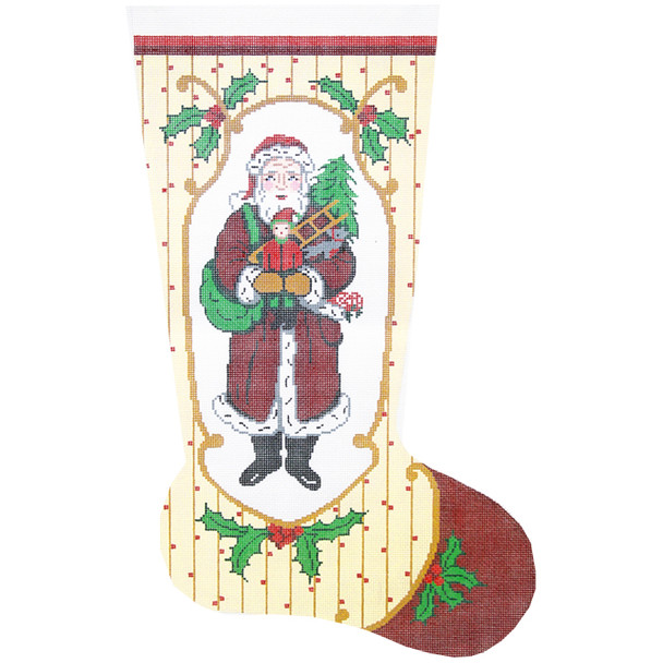 XS7185 Lee's Needle Arts Stocking Old Time Santa - Dark Red, 12"x23", 13M