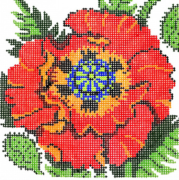 AO1236 Lee's Needle Arts Floral, Poppy Hand-painted canvas - 12 Mesh 7in. X 7in.