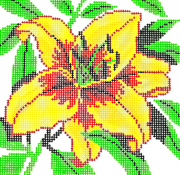 AO1251 Lee's Needle Arts Floral, Yellow Lily Hand-painted canvas - 12 Mesh 7in. X 7in.