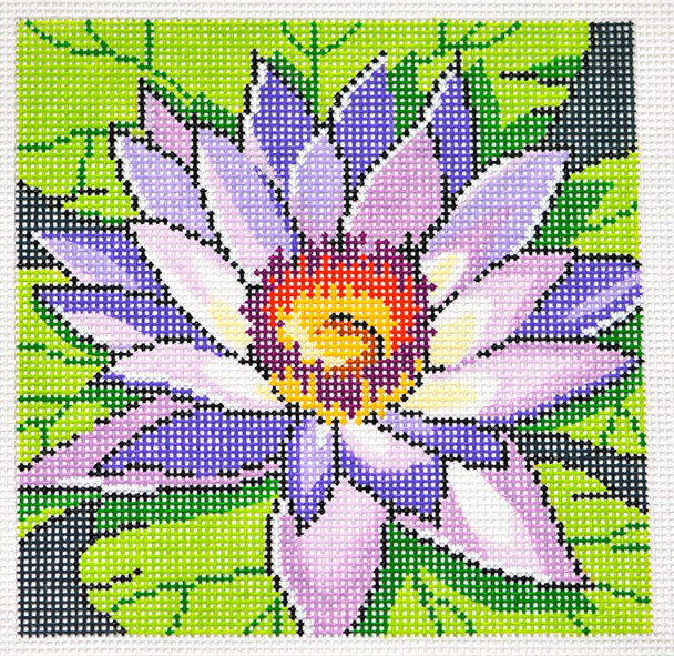 AO1253 Lee's Needle Arts Floral, Water Lily, Blue Hand-painted canvas - 12 Mesh 7in. X 7in.