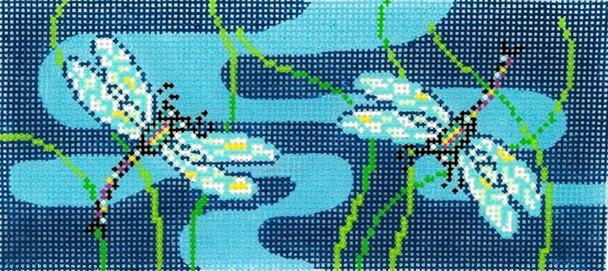 BB22 Lee's Needle Arts Dragonflies/Blue Hand-painted canvas - 18 Mesh 6in. X 2.75in.