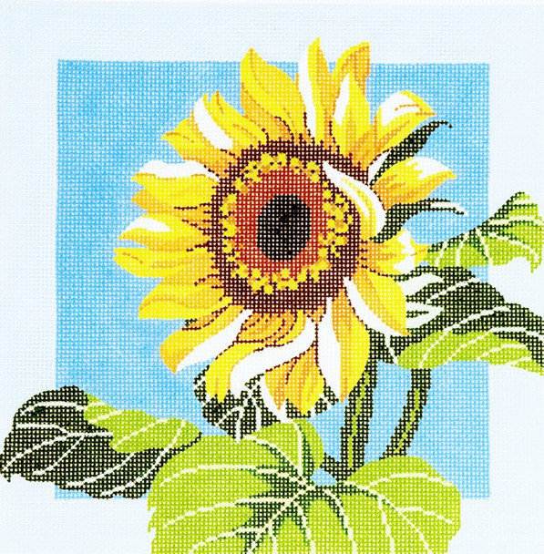 P1179 Lee's Needle Arts Floral, Sunflower On Blue 13 Mesh 10X10