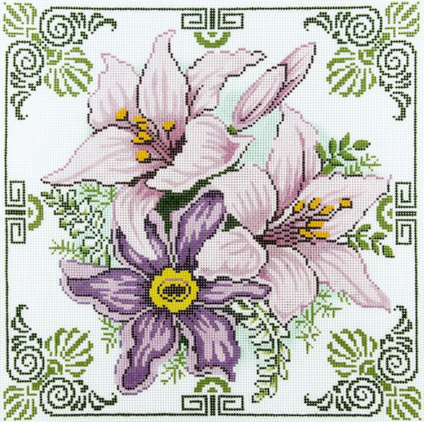 P1221 Lee's Needle Arts Floral,  Purple Lily Flowers 12 Mesh 14X14