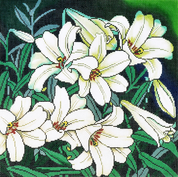 P1224 Lee's Needle Arts Floral, White Lilies 13 Mesh 14X14