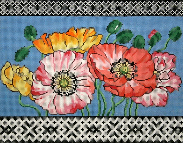P1250 Lee's Needle Arts Floral, Poppy Pillow  13 Mesh 12in x 9.5in 2012 