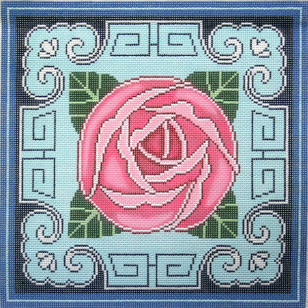 P1263 Lee's Needle Arts Rose with Blue Border  12 Mesh 12in x 12in 2012