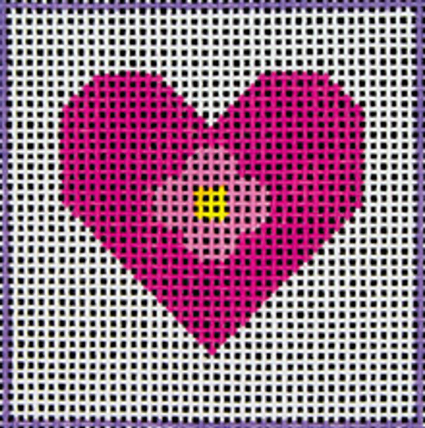 D5 Pink Flower Heart DeElda Needleworks Beginner Needlepoint kit