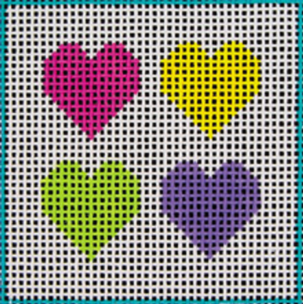 D6 Four Square Hearts DeElda Needleworks Beginner Needlepoint kit