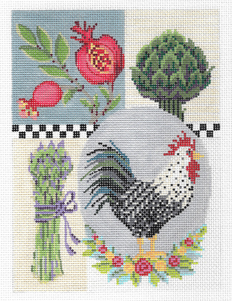 KCA41-18 Rooster Kitchen Sampler 5.25" x 7.25", 18 Mesh With Stitch Guide KELLY CLARK STUDIO, LLC