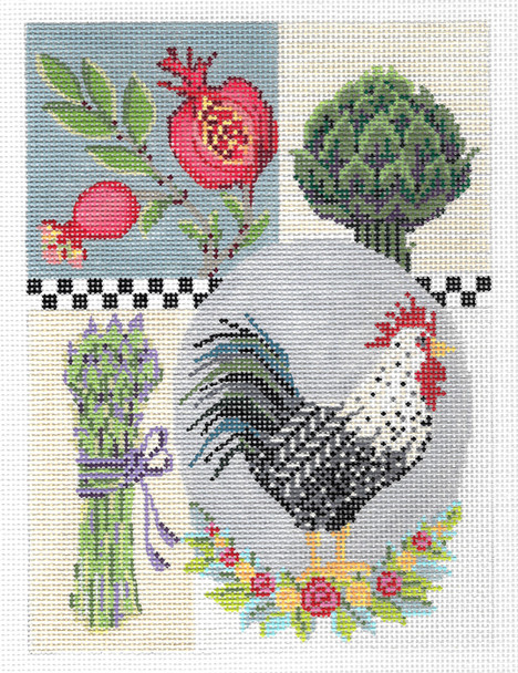 KCA41-18 Rooster Kitchen Sampler 5.25" x 7.25", 18 Mesh With Stitch Guide, Embellishment , and Thread Kit KELLY CLARK STUDIO, LLC