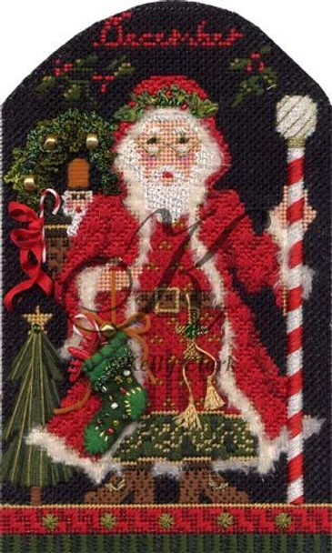 KLJ12 December Santa 4.33"w x 7.25"h 18 Mesh With Stitch Guide KELLY CLARK STUDIO, LLC