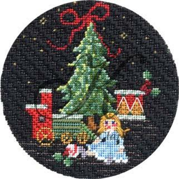 KCN232 Antique Toys & Train - Black Round 4.5" round  With Stitch Guide 18 Mesh KELLY CLARK STUDIO, LLC