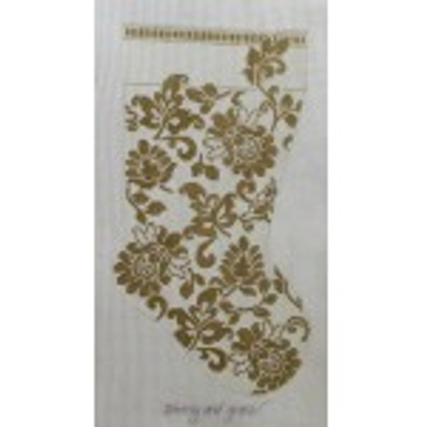 Wg12551-13 13 ct Karen's Gold & Ivory Damask Stocking 22X11 13ct   Whimsy And Grace