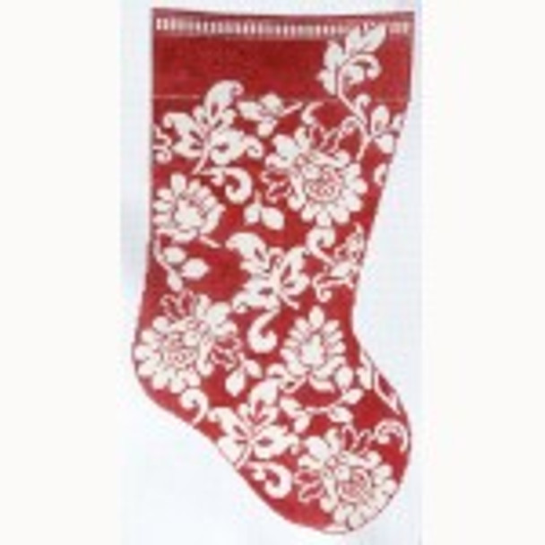 Wg12549 Karen's Red Damask Stocking 14X7 18ct  Whimsy And Grace