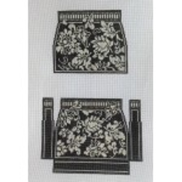 Wg12700 Karen's Damask CoinPurse - black & ivory 5 1/4 x 5 1/4 18 ct.  Whimsy And Grace