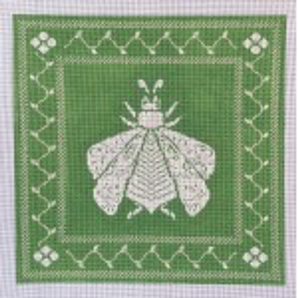 Wg12166 N's Bee Square 14 1/2 Green & Cream 14 1/2 sq 13 ct  Whimsy And Grace