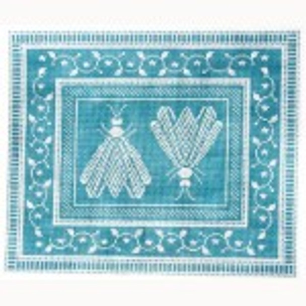 Wg12617-13 13 ct N's 2 Bees Pillow - Teal & Cream  Whimsy And Grace 