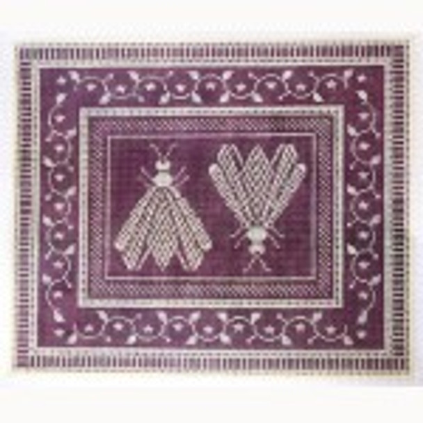 Wg12613 N's 2 Bees Pillow - Plum & Cream 9X101/2 18ct Whimsy And Grace