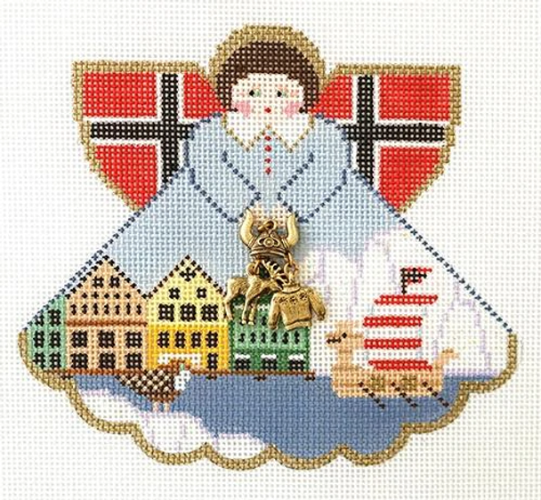 PP994CC Angel with charms: Norway (harborscape) 18 Mesh 5.25x4.5 Painted Pony Designs